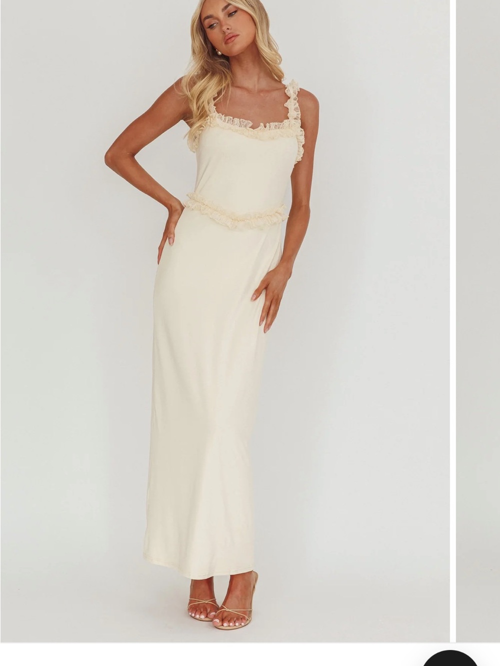 Selfie Leslie Cream Ruffled Strap Maxi Dress (M)